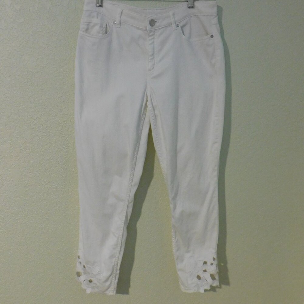 Elie Tahari Jeans 29 White Azella Low Rise Skinny Leg Cut Out Decorative Ankle